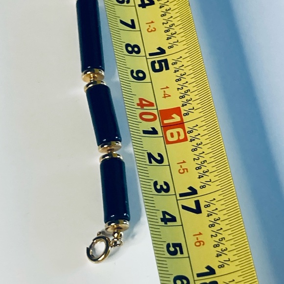 Vintage 2-Sided Japan Necklace Blue Cloisonné-like Design Gold Accents 45cm Long - Picture 10 of 10